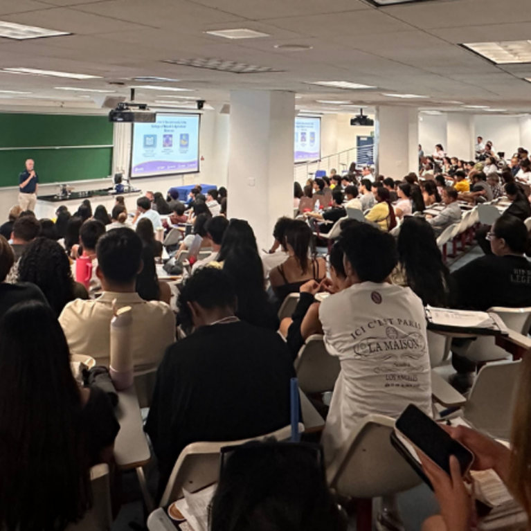 Lecture Hall filled with incoming CNAS students during CNAS Orientation
