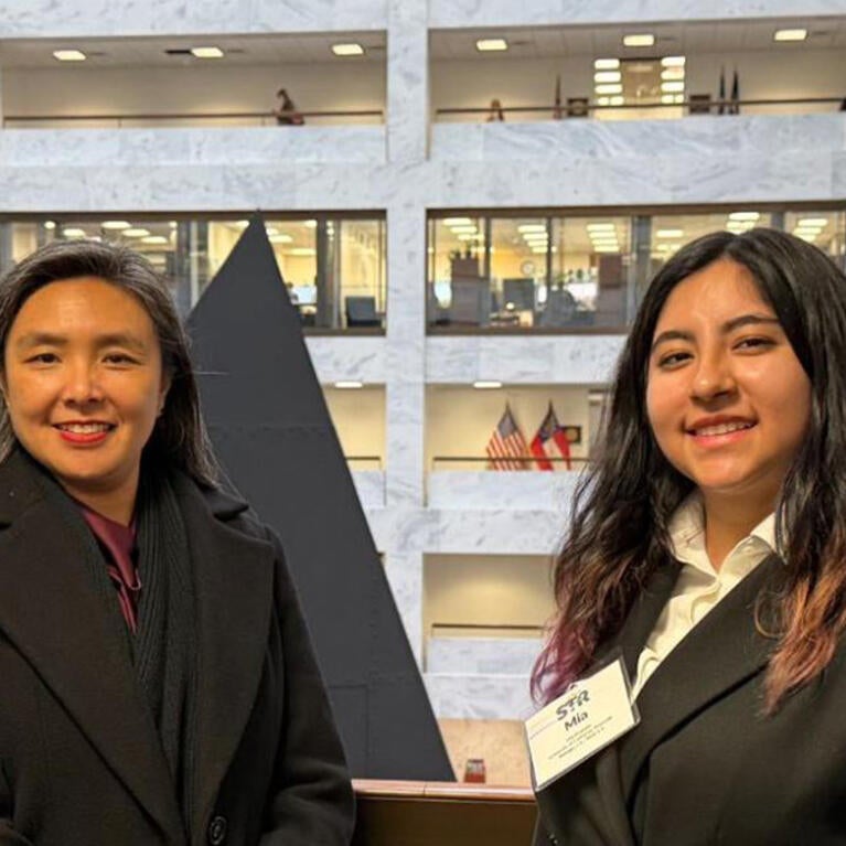 Angel Zarobinski, Mia Alvarado, Logan Reynosa, and faculty mentor Dr. Stephanie Dingwall in Washington, D.C.