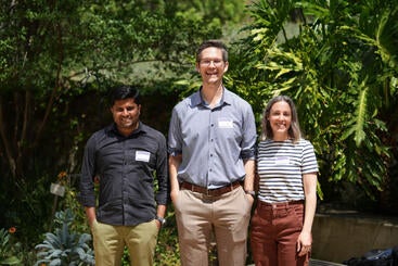 Early-career researchers spearheading SoCal single-cell community -  Sunil Kenchanmane-Raju (UC Riverside), Trevor Nolan (Caltech), and Rachel Shahan (UC Los Angeles).